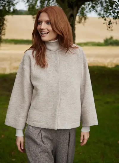 Aideen Wool Poncho Jacket in Beige